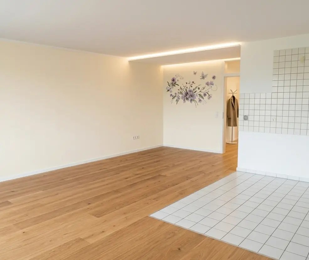 Eigentumswohnung Kalbach Frankfurt – Offener Wohnbereich mit Gartenblick